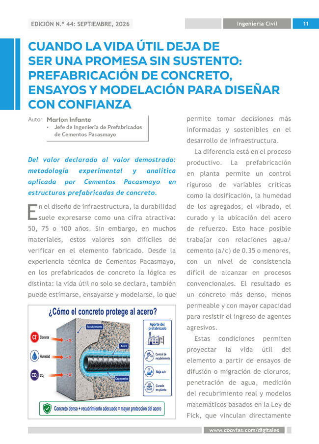 Construyendo Obras & Vías - Cuando la vida útil deja de ser una promesa sin sustento: Prefabricación de concreto, ensayos y modelación para diseñar con confianza