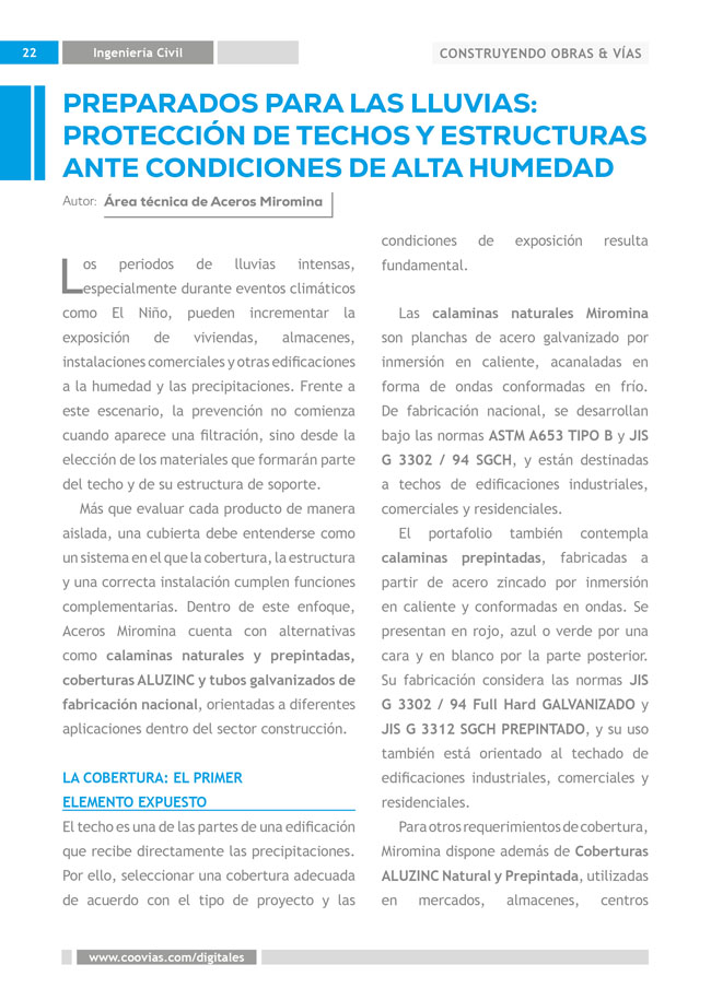 Construyendo Obras & Vías - Preparados para las lluvias: Protección de techos y estructuras ante condiciones de alta humedad