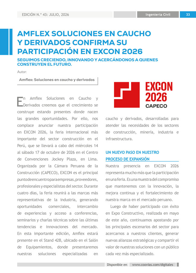 Construyendo Obras & Vías - Amflex Soluciones en Caucho y Derivados confirma su participación en EXCON 2026