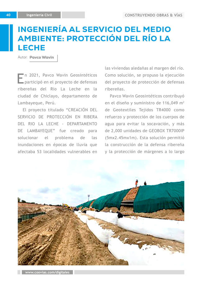 Construyendo Obras & Vías - Ingeniería al servicio del medio ambiente: Protección del río La Leche