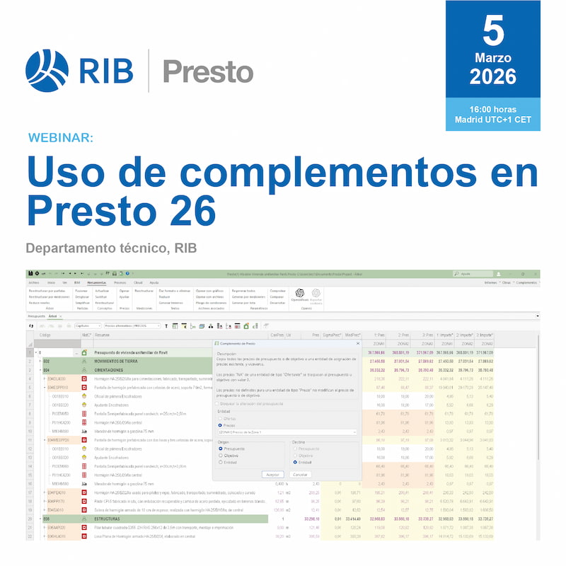 El Departamento Técnico de RIB te invita a descubrir cómo sacar el máximo partido a los complementos o plugins en Presto 26.